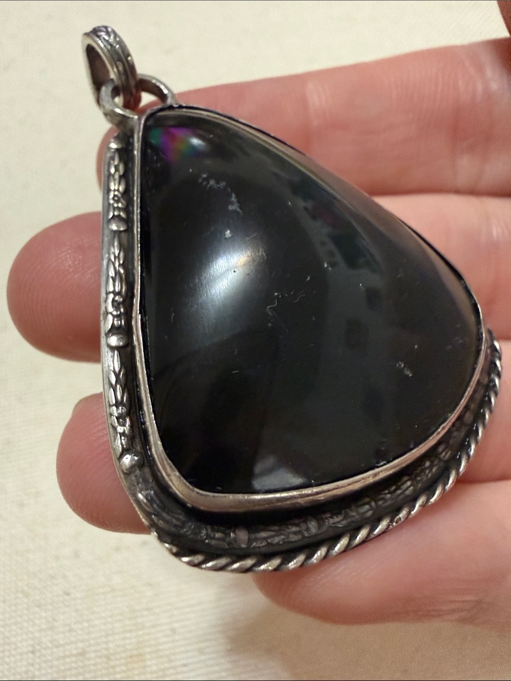 Sterling Silver 925 Dark Green Teardrop Pendant - Picture 3 of 8